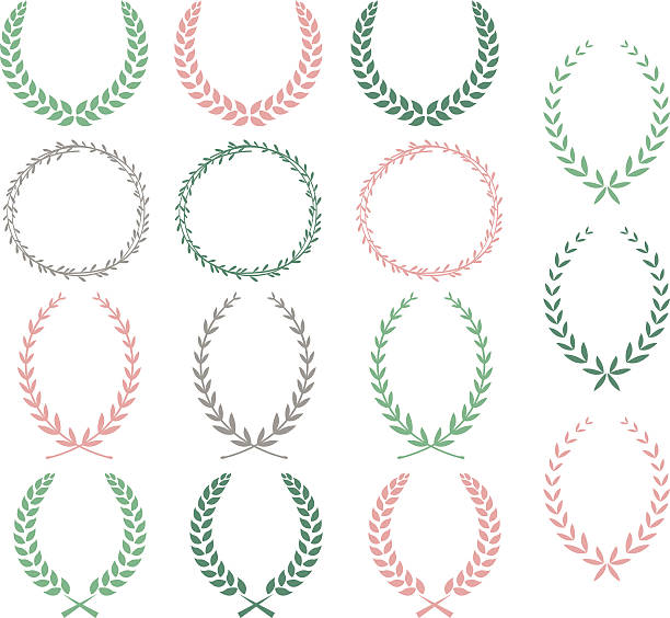 illustrazioni stock, clip art, cartoni animati e icone di tendenza di corone dell'alloro disegnato a mano libera corone dell'alloro collezioni - laurel wreath wreath success winning