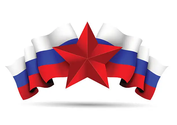 Vector illustration of Russian flag with a red star