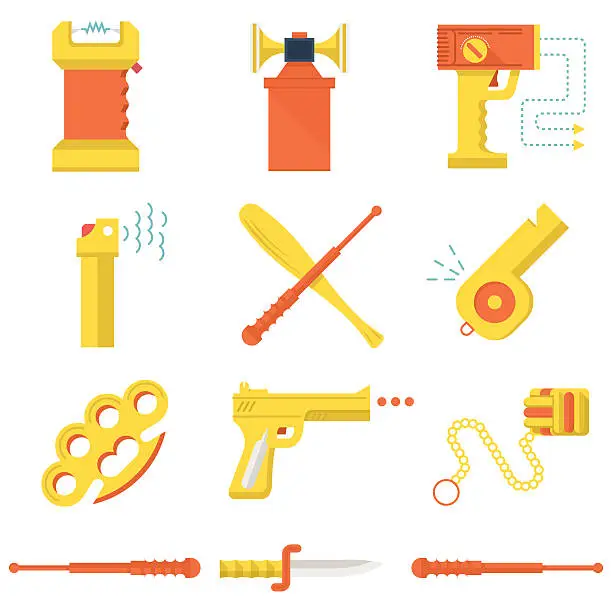 Vector illustration of Flat color icons vector collection of self-defense