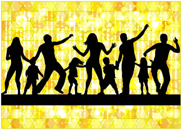 ilustraciones, imágenes clip art, dibujos animados e iconos de stock de baile personas siluetas. fondo abstracto. - adulation little boys group of people teenage girls