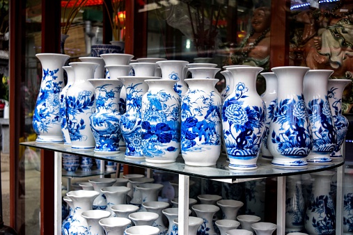 Pottery products on a shop in Bat Trang ancient ceramic village