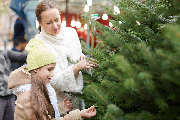 istock girl with mom choosing New Year's tree 538357432