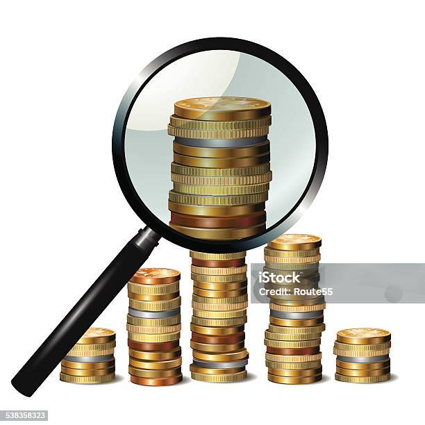 Magnifier And Coins Stock Illustration - Download Image Now - 2015, Coin, Concepts