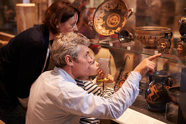 istock Family Looking At Artifacts In Glass Case On Trip 538358790