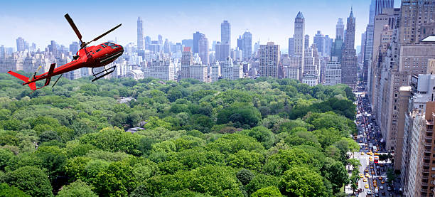 istock Helicopter Flying over Central Park, NYC. Aerial View. 538359759