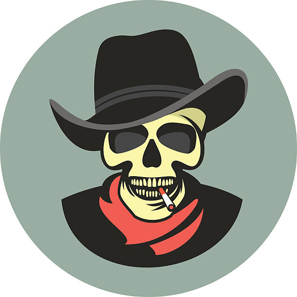 Skull in has gangster vector skull emblem Trilby hat with a cigarette in his mouth retro style pimp stock illustrations