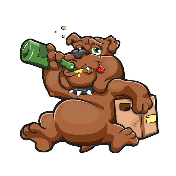 Vector illustration of dog with alcohol bottle