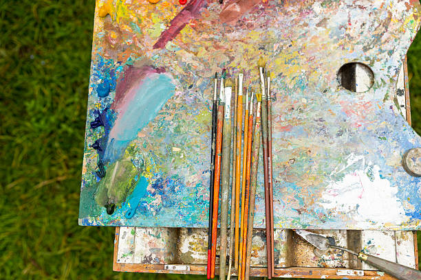 istock Top view of time-worn paintbrushes 538367920