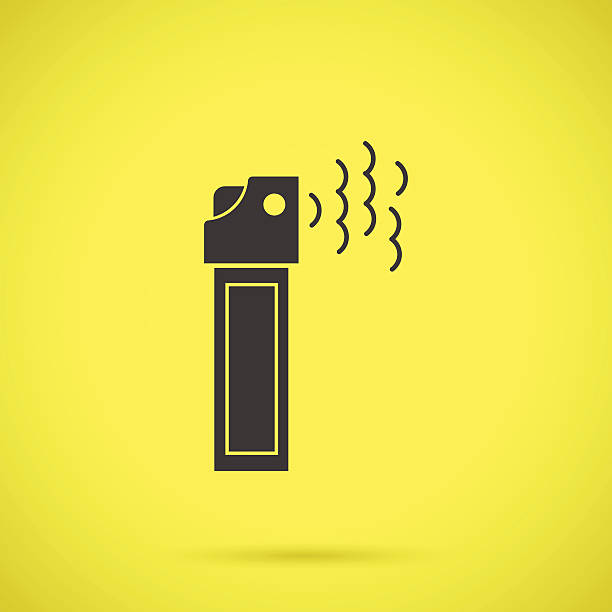 Black teargas can flat vector icon Flat black silhouette vector icon for can with pepper aerosol tear gas for self defense on yellow background. tear gas can stock illustrations