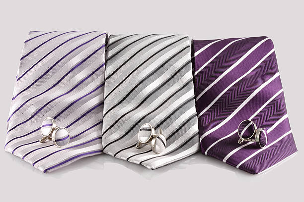 three tie with cuff links stock photo