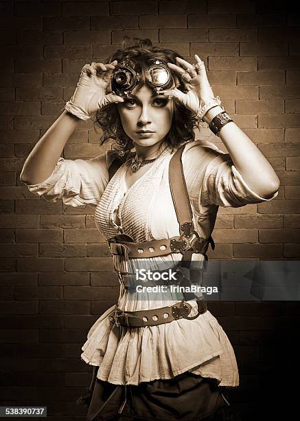 Redhair Girl With Steampunk Goggles Oldfashioned Stock Photo - Download Image Now