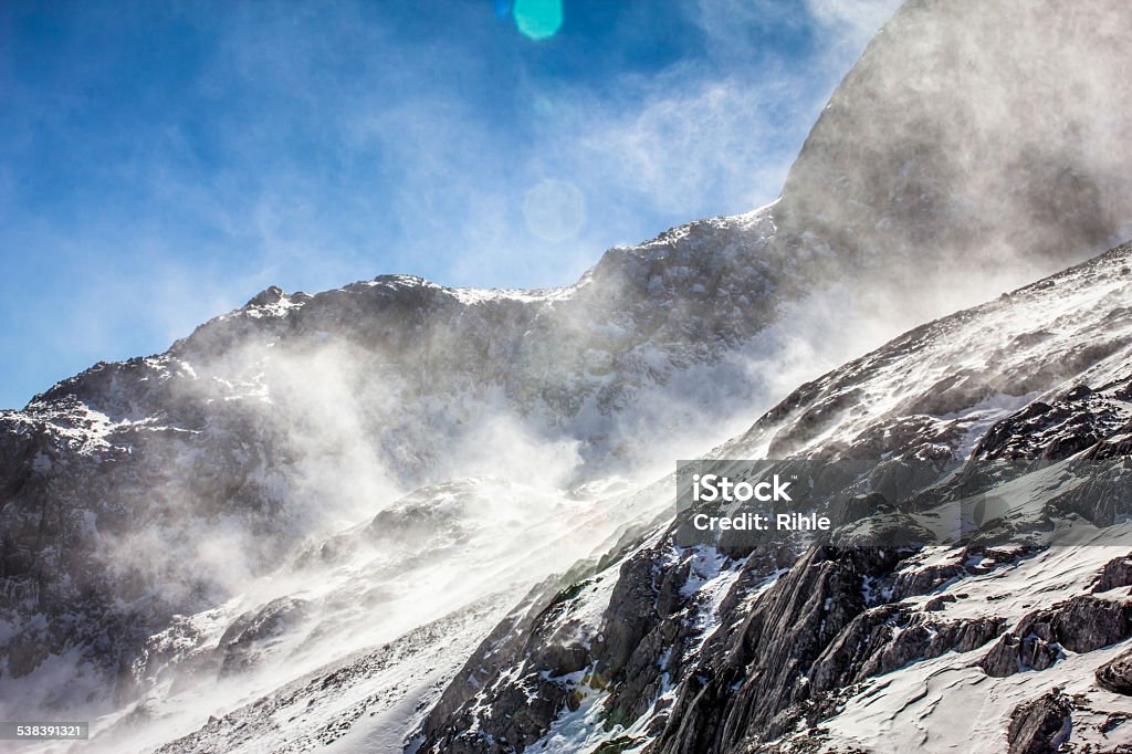 Snow Cascade Snow cascades down the slope of the Jade Dragon Snow Mountain. 2015 Stock Photo