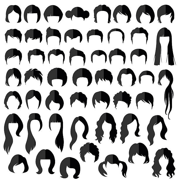 illustrazioni stock, clip art, cartoni animati e icone di tendenza di stile di capelli di silhouette - men hairdresser human hair hairstyle