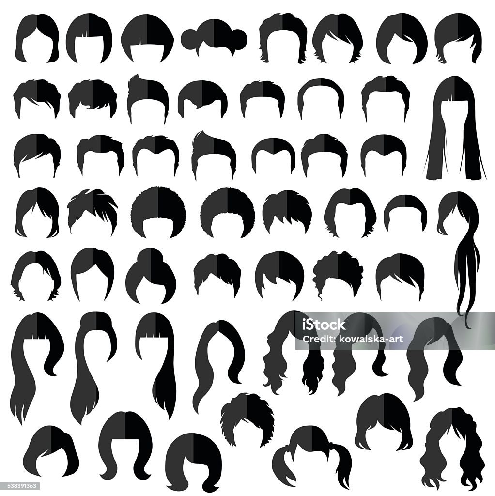 hairstyle silhouette woman nad man hair, vector hairstyle silhouette Hairstyle stock vector