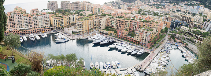 Panoramic view of the Port de Fontvieille, in Monaco-Ville, Monaco