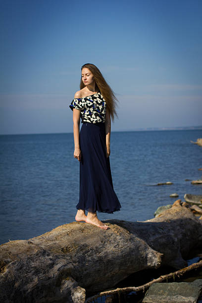 istock girl on the beach at the logs 538391661