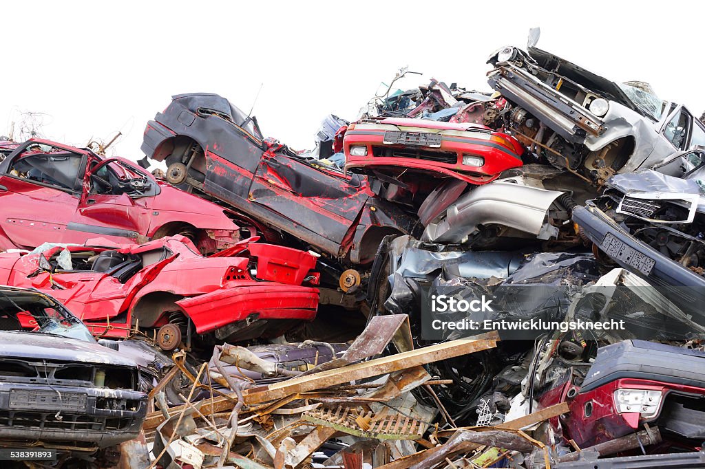 Scrapyard junkyard with cars A scrap yard with a high-performance optics recorded in high resolution. 2015 Stock Photo