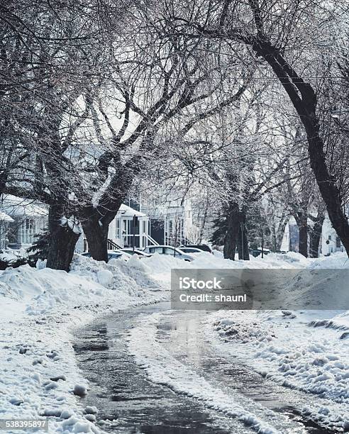 Curving Winter Street Stock Photo - Download Image Now - 2015, Blizzard, Canada