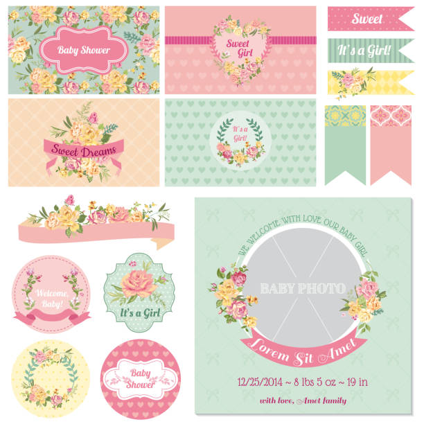 Scrapbook Design Elements - Baby Shower Flower Theme Scrapbook Design Elements - Baby Shower Flower Theme - in vector baby shower book theme stock illustrations