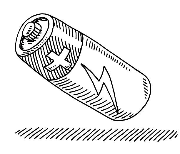 Battery Flash Symbol Drawing Hand-drawn vector drawing of a Battery with a Flash Symbol. Black-and-White sketch on a transparent background (.eps-file). Included files are EPS (v10) and Hi-Res JPG. cylinders drawings stock illustrations