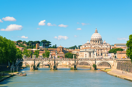 Rome, Italy - December 02, 2017: St. Angelo Bridge over river Tiber in autumn