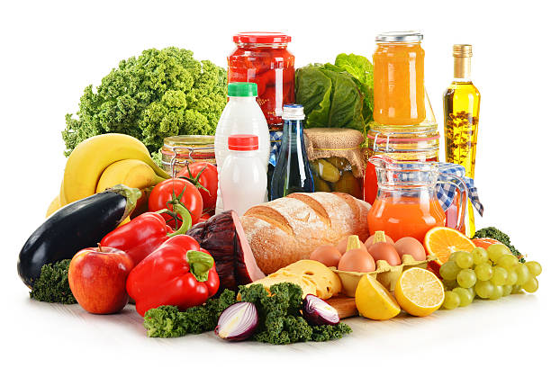 istock Composition with variety of grocery products isolated on white 538406987