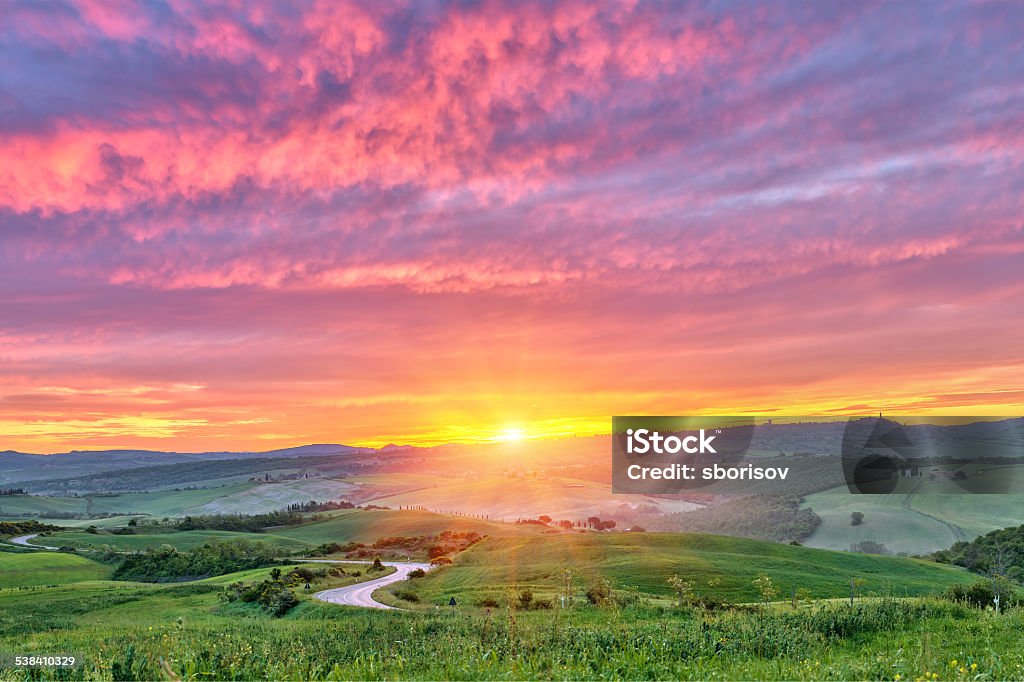 Tuscany sunrise Beautiful Tuscany landscape at sunrise, Italy 2015 Stock Photo