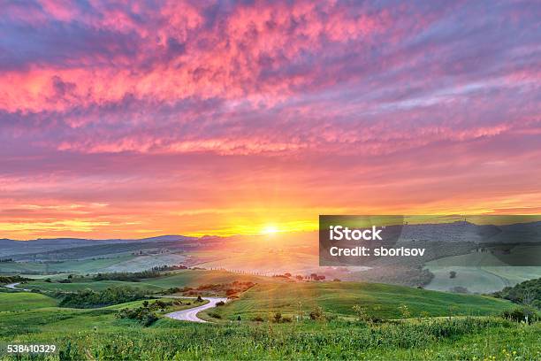 Tuscany Sunrise Stock Photo - Download Image Now - 2015, Agricultural Field, Agriculture