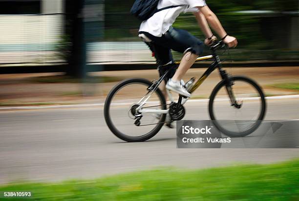 Young Man Speeding On A Mountain Bike Stock Photo - Download Image Now - 2015, Active Lifestyle, Adult