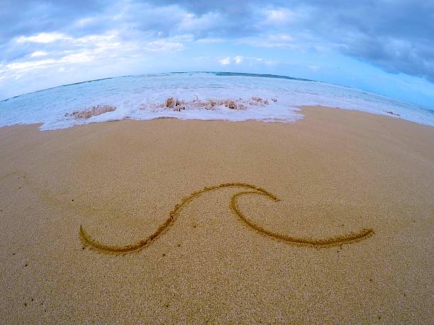 Wave Drawing in Sand stock photo