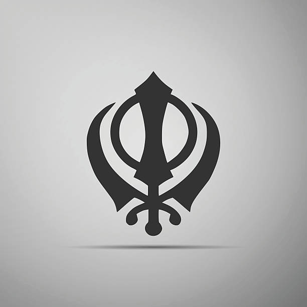 illustrazioni stock, clip art, cartoni animati e icone di tendenza di khanda sikh icona su sfondo grigio. - khanda