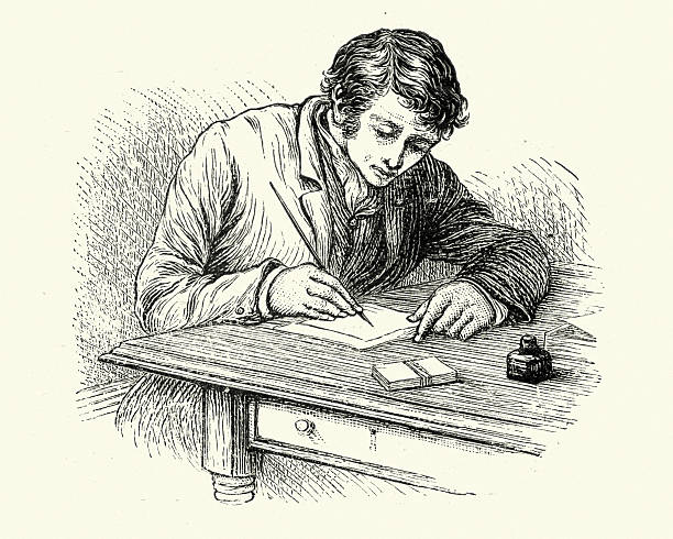 Young victorian man writing a letter Vintage engraving of a Young victorian man writing a letter man writing stock illustrations