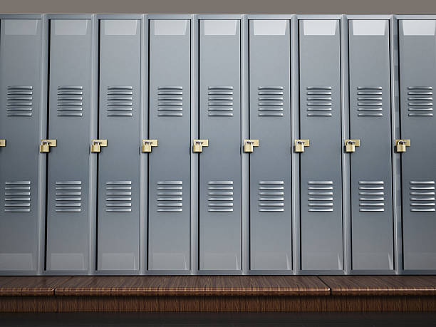 Gym locker room with locked closets