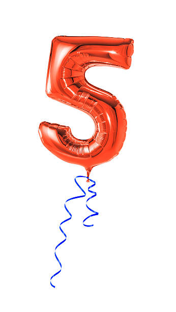 istock Red balloon with ribbon - Number 5 538448397