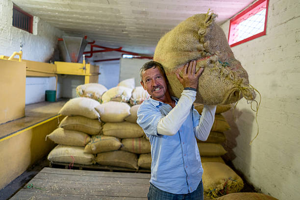 Man working at a Colombian coffee farm