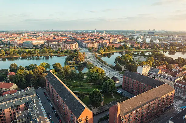 Panoramic view from center of Copenhagen toward Amager, Denmark.