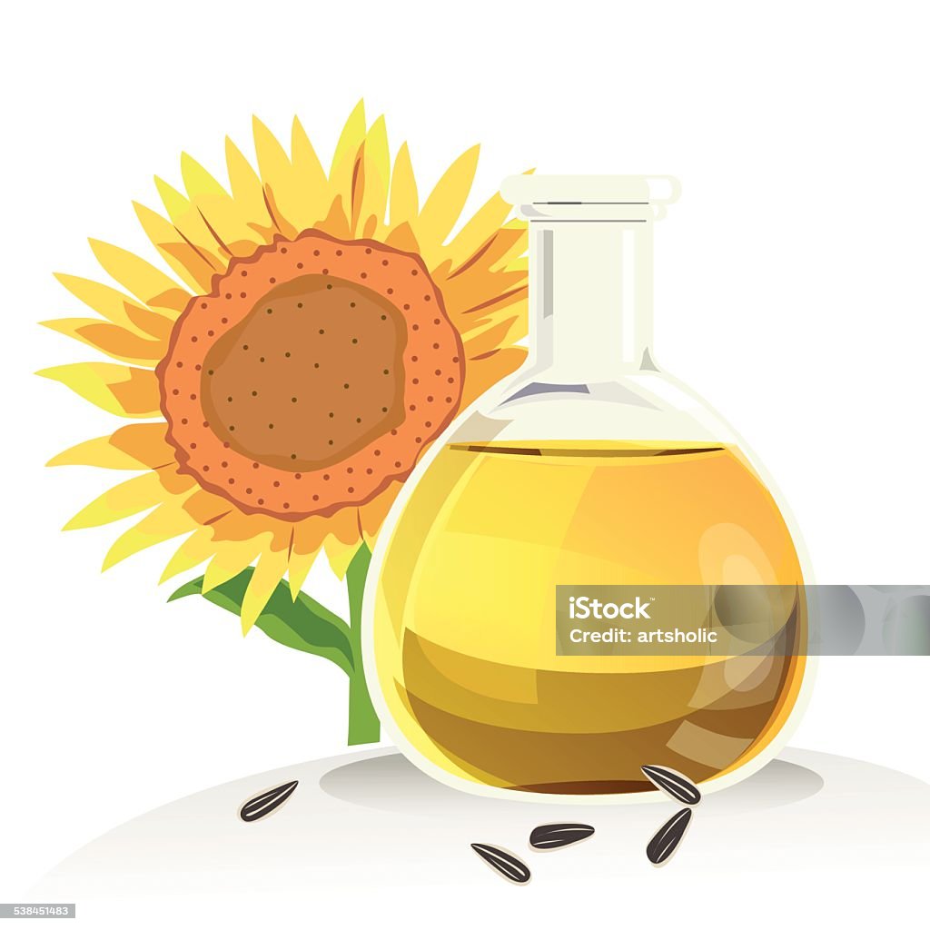 sunflower oil Sunflower oil in the bottle and sunflower seeds with white background. Sunflower Seed Oil stock vector