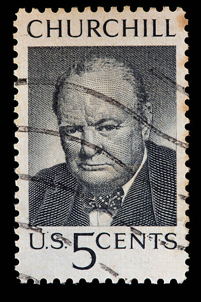 USA used postage stamp showing portrait of Sir Winston Churchill UNITED STATES OF AMERICA - CIRCA 1965: A used postage stamp printed in United States shows a portrait of the British Prime Minister Sir Winston Churchill, circa 1965 winston churchill prime minister stock pictures, royalty-free photos & images