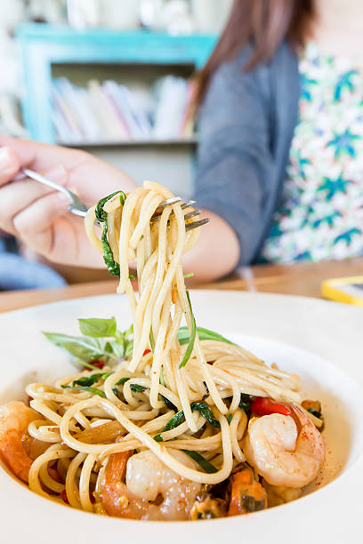 istock Spicy spaghetti seafood in white dish 538454831