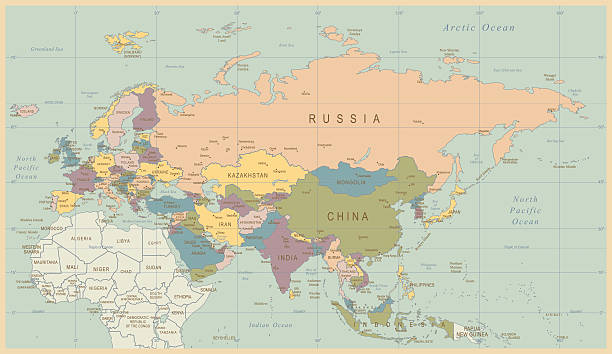 ilustraciones, imágenes clip art, dibujos animados e iconos de stock de mapa del vintage de eurasia - map germany topographic map vector