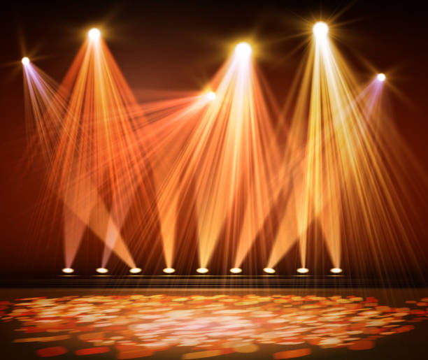 Various stage lights in the dark. Spotlight on stage. Various stage lights in the dark. Spotlight on stage. Vector stage lights stock illustrations