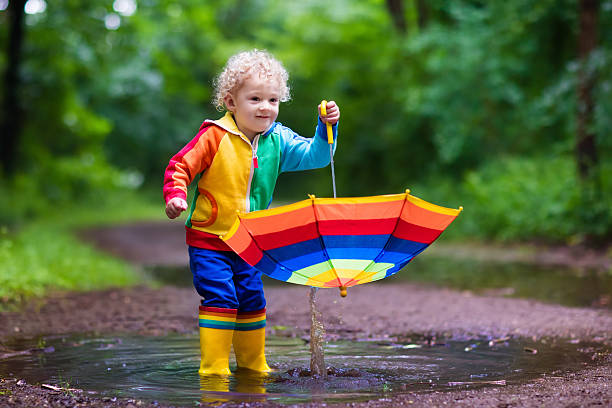 istock Funny child playing in the rain 538459686
