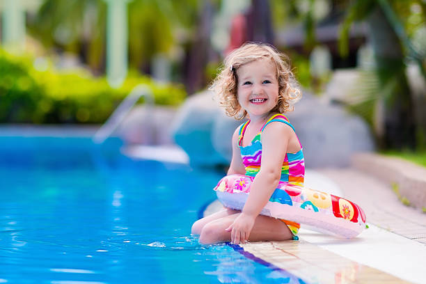 istock Little beautiful girl in swimming pool 538460700