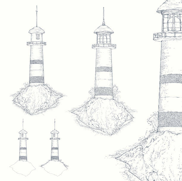 灯台、夜の ビーコン 、白に隔てられたます。 - sea beach storm wave点のイラスト素材／クリップアート素材／マンガ素材／アイコン素材