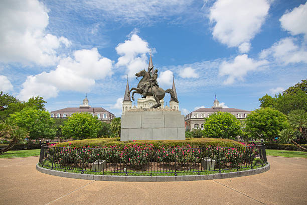 A monument to President Andrew Jackson presides over Jackson Square, Nov. 15, 2015, in New Orleans, Louisiana. Community activists, including Take Em Down NOLA, have called for the statues removal from the site, saying it promotes racism and white supremacy. Jackson supporters say the statue honors Jacksons role in defending the city from British invasion in 1815 during the Battle of New Orleans.