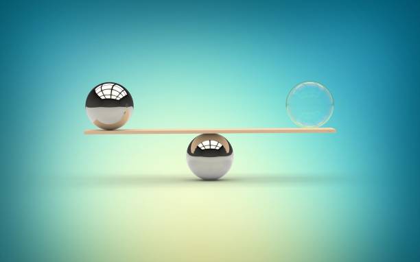 istock Bubble balancing metal ball - weight scale balanced 538473530