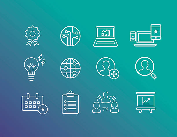 Business Icons Outline Icons for strategically marketing and analysis better world stock illustrations