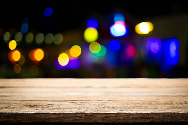 Empty table with bokeh light. stock photo