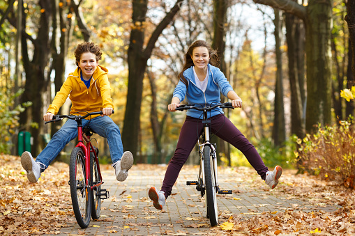 Active young people riding bikes 