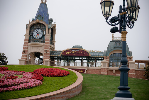 Shanghai, China - June 7, 2016: Entrance to Shanghai Disneyland Park, located in Chuansha New Town of Pudong New Area, is officially confirmed to open on June 16th, 2016. Is the sixth in the world and the second in China (after Hong Kong Disneyland).
